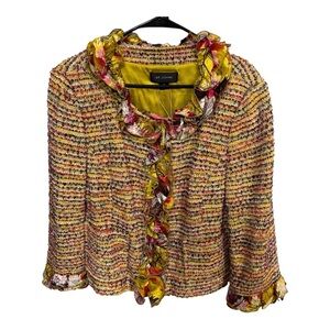 NWOT St. John Black Label Multicolor Tweed Ruffle-Trim Jacket Sz 16 (Runs Small)